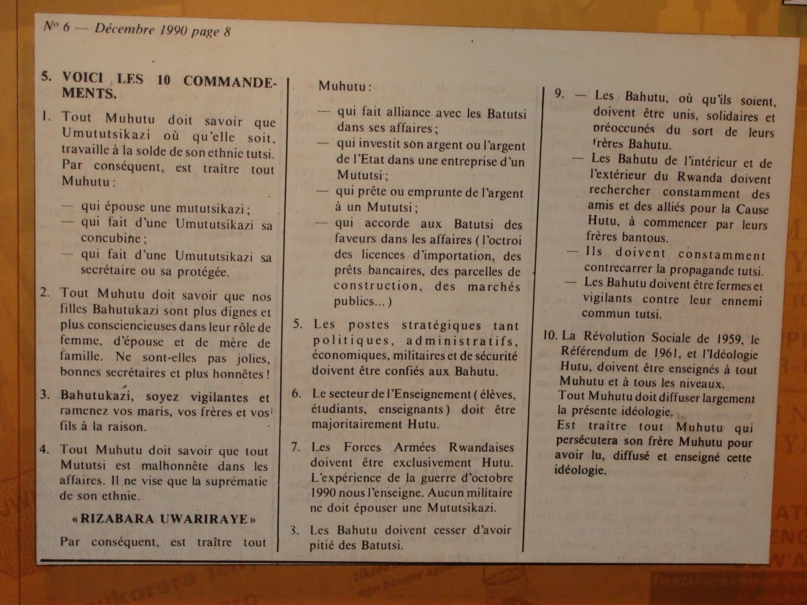 10 commandments of the Hutu, here is the translation