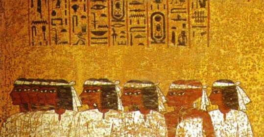 Pharaonic fresco that shows several people wearing a white headband that symbolizes of a high status. Later in history, Moors used the same headbands.