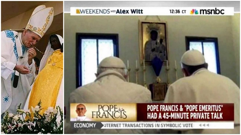 Les 3 derniers papes (Jean Paul II, Benoit XVI et François) se prosternant devant Aïssata (Isis) Mari