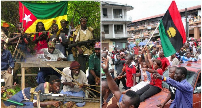 A gauche les indépendantistes casamancais A droite les indépendantistes biafrais